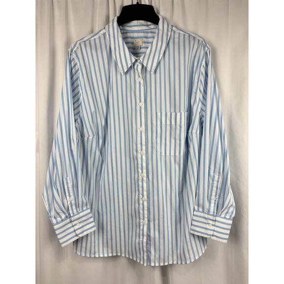 A New Day Women’s 2X Button Up Blue White Stripe Shirt Preppy Oversized Classic - Picture 1 of 6